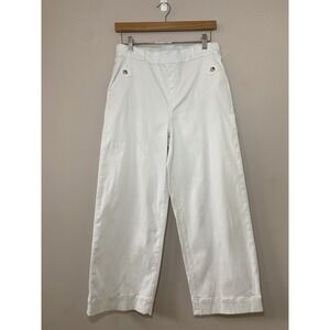 Spanx Twill Cropped Pant Womens LARGE White High Rise Shaping Wide Leg Crop Tech